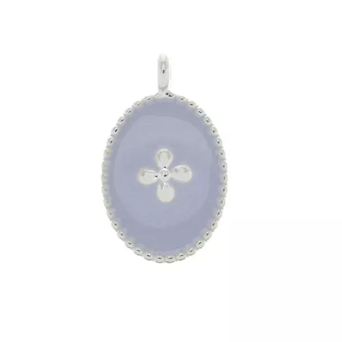 Dije medalla ovalado estampado cruz de resina epoxi 14x8.5mm chapado en plata fina- Violeta claro