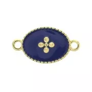 Entrepieza medalla ovalado motivo cruz resina epoxi 15x8.5mm Dorado con oro fino - Azul oscuro