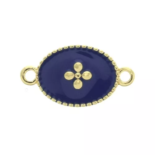 Entrepieza medalla ovalado motivo cruz resina epoxi 15x8.5mm Dorado con oro fino - Azul oscuro