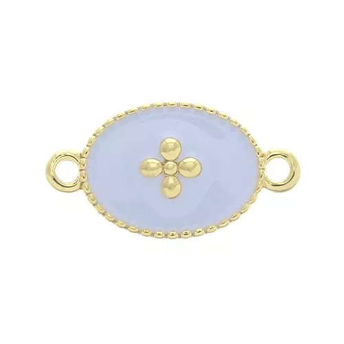 Entrepieza medalla ovalado motivo cruz resina epoxi 15x8.5mm Dorado con oro fino - Violeta claro