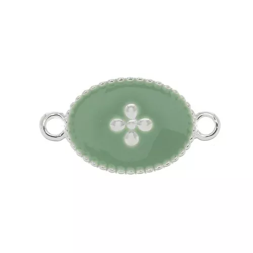 Entrepieza medalla ovalado motivo cruz resina epoxi 15x8.5mm chapado en plata fina- Mint x1