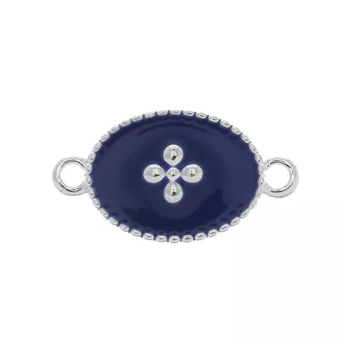 Entrepieza ovalado cruz resina epoxi 15x8.5mm chapado en plata fina Azul oscuro