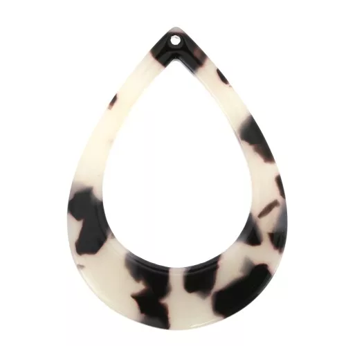 Colgante gota calado acetato de celulosa 46x33 mm Imitación De Concha De Tortuga Beige - Negro x1