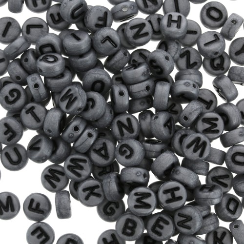 Surdido de 200 cuentas letras redondas alfabeto 7 mm Gris oscuro - Negro