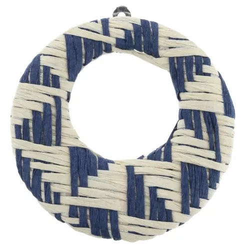 Colgante - pendientes de metal y rafia trenzado 43x41mm - Azul - Beige x1