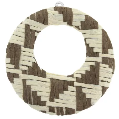 Colgante - pendientes de metal y rafia trenzado 43x41mm Marrón - Beige x1