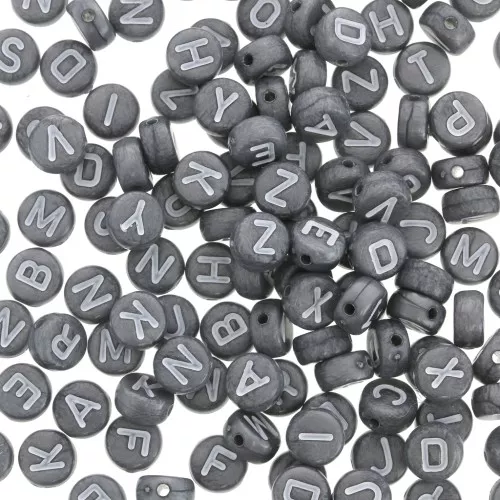 Surdido de 200 cuentas letras redondas alfabeto 7 mm Gris oscuro - Blanco