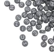 Surdido de 200 cuentas letras redondas alfabeto 7 mm Gris oscuro - Blanco