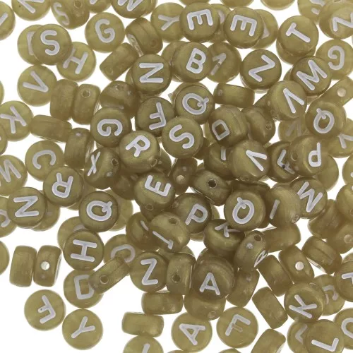 Surdido de 200 cuentas letras redondas alfabeto 7 mm Dorado - Blanco