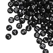 Surdido de 200 cuentas letras redondas alfabeto 7 mm Negro - Blanco