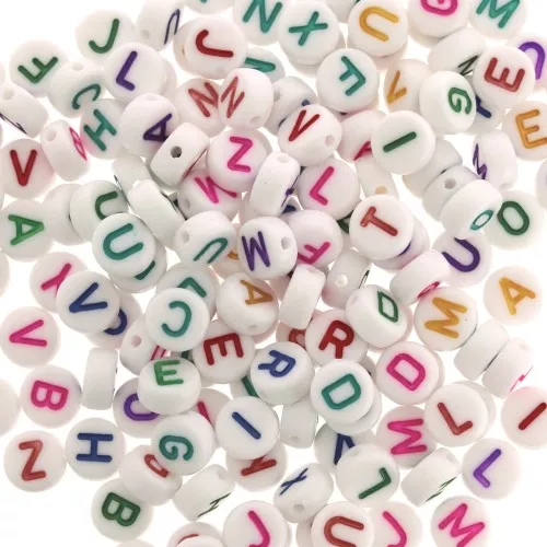 Surdido de 200 cuentas letras redondas alfabeto 7 mm Blanco - Multicolor