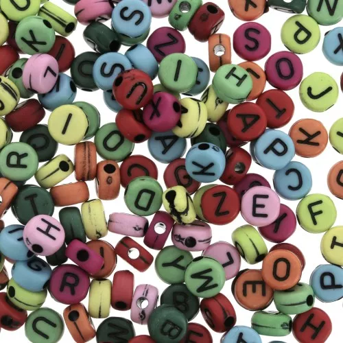 Surdido de 200 cuentas letras redondas alfabeto 7 mm Multicolor - Negro