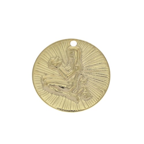 Dije redondoe a rayas - Signo del Zodiaco Virgo 15 mm - Dorado al oro fino x1