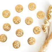 Dije redondoe a rayas - Signo del Zodiaco Virgo 15 mm - Dorado al oro fino x1