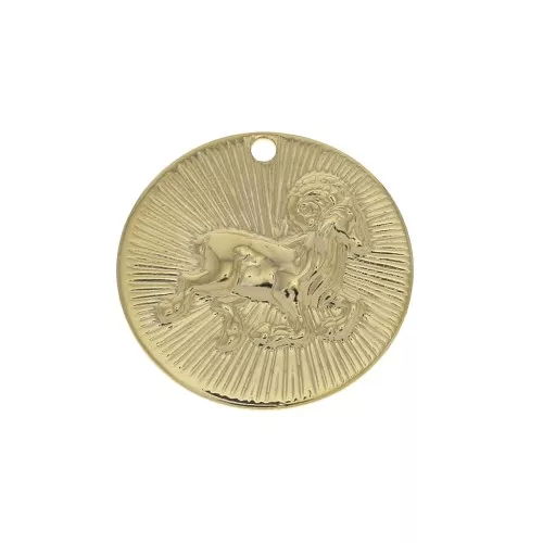 Dije redondo a rayas - Signo del Zodiaco Aries 15 mm - Dorado al oro fino x1