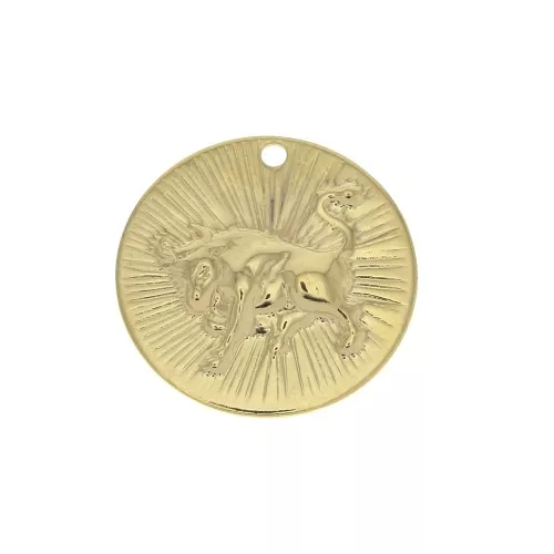 Dije redondo a rayas - Signo del Zodiaco Tauro 15 mm - Dorado al oro fino x1