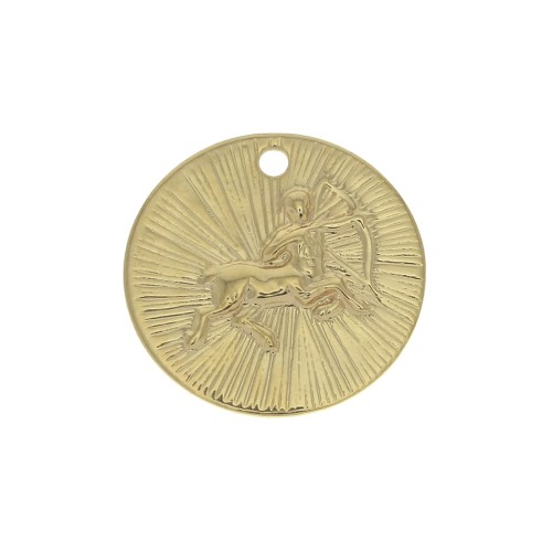 Dije redondo a rayas - Signo del Zodiaco Sagitario 15 mm - Dorado al oro fino x1