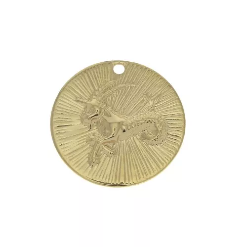 Dije redondo a rayas - Signo del Zodiaco Capricornio 15 mm Dorado al oro fino x1