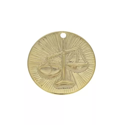 Dije redondoe a rayas - Signo del Zodiaco Libra 15 mm - Dorado al oro fino x1