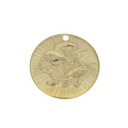 Dije redondo a rayas - Signo del Zodiaco Piscis 15 mm - Dorado al oro fino x1
