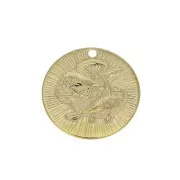 Dije redondo a rayas - Signo del Zodiaco Piscis 15 mm - Dorado al oro fino x1