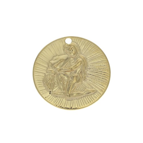 Dije redondoe a rayas - Signo del Zodiaco Acuario 15 mm - Dorado al oro fino x1