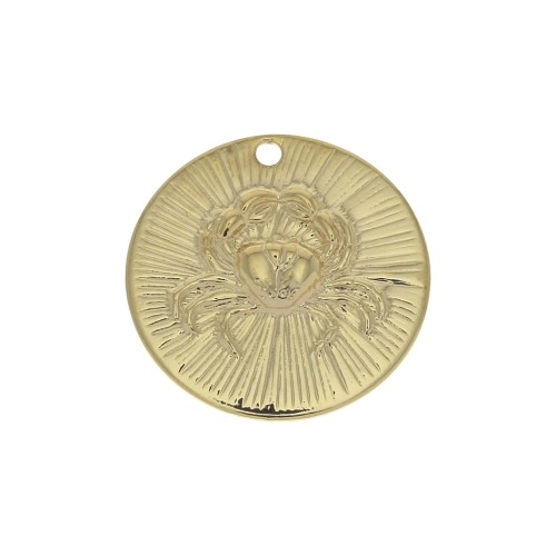 Dije redondoe a rayas - Signo del Zodiaco Cáncer 15 mm - Dorado al oro fino x1