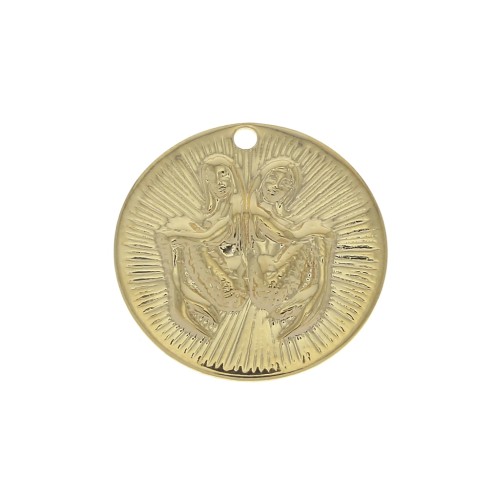 Dije redondo a rayas - Signo del Zodiaco Géminis 15 mm - Dorado al oro fino x1