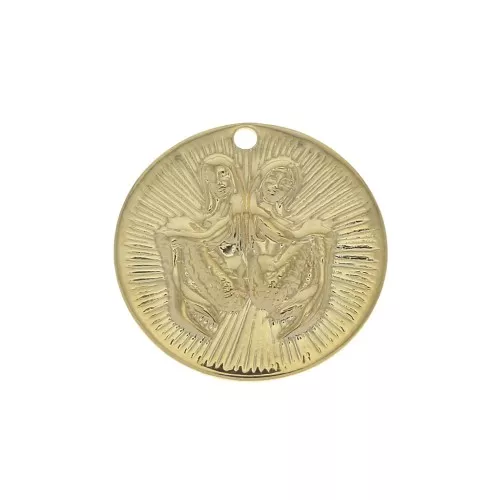 Dije redondo a rayas - Signo del Zodiaco Géminis 15 mm - Dorado al oro fino x1