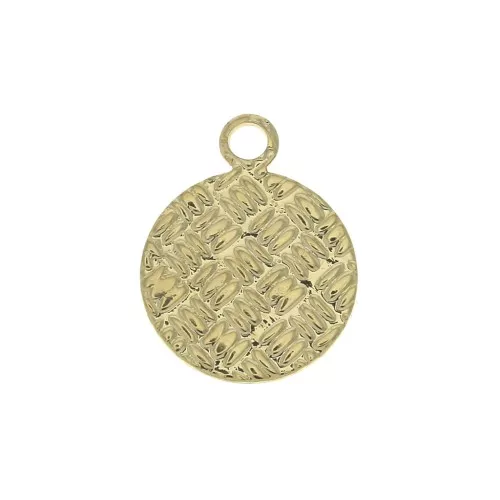 Dije redondo texturado 13x10 mm - Dorado al oro fino x1