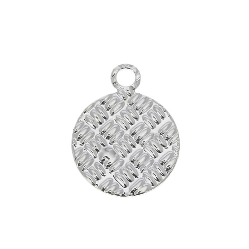 Dije redondo texturado 13x10 mm - chapado en plata fina x1
