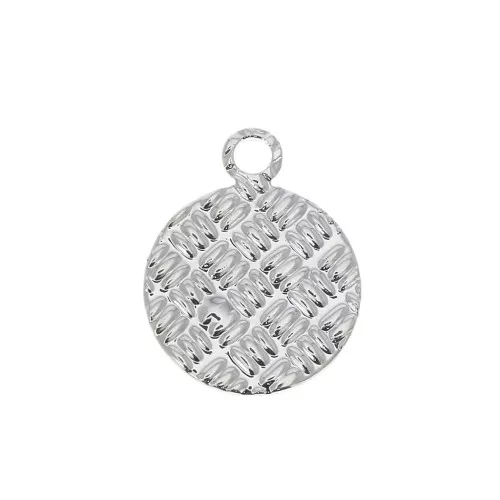 Dije redondo texturado 13x10 mm - chapado en plata fina x1
