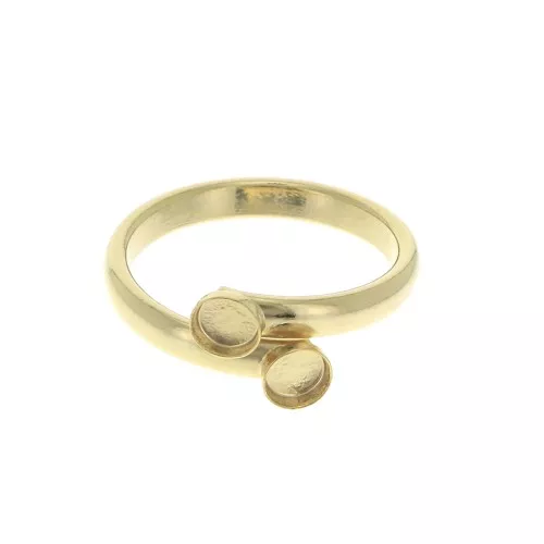 Anillo ajustable doble engastado para cabuchón con base plana 4 mm - Dorado al oro fino x1
