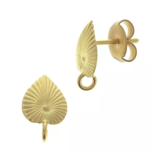 Pendientes hoja con aro abierto 12x8 mm - Satinado dorado x2