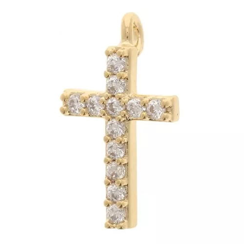 Dije de cruz con óxidos de circonio 11x7 mm - Dorado con oro fino x1