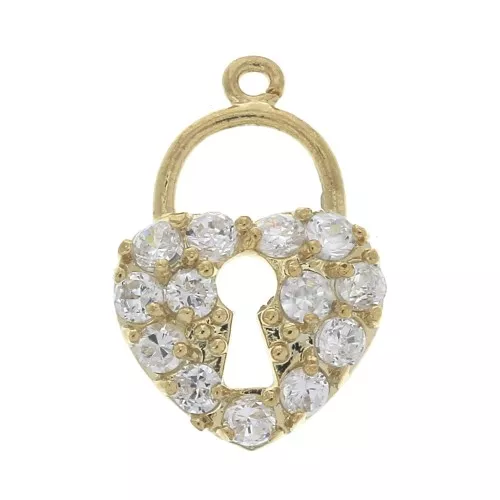 Dije cadena forma corazón & óxido de zirconio anilla abierta 16x10.5mm Dorado Cristal x1