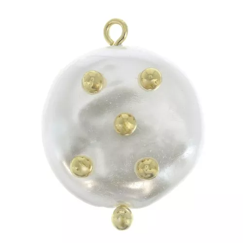 Colgante disco irregular con clave imitación nácar 23x18 mm - Blanco - Dorado x1