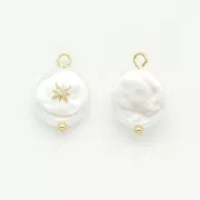 Dije redondo irregular imitación nácar & estrella 18x12mm Blanco - Dorado x1