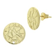 Pendientes disco martillado con agujero 15 mm - Dorado con oro fino x2