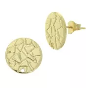 Pendientes disco martillado con agujero 15 mm - Dorado con oro fino x2