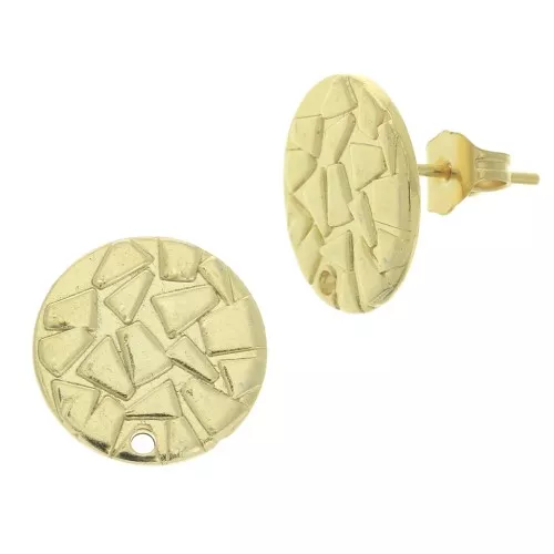 Pendientes disco martillado con agujero 15 mm - Dorado con oro fino x2