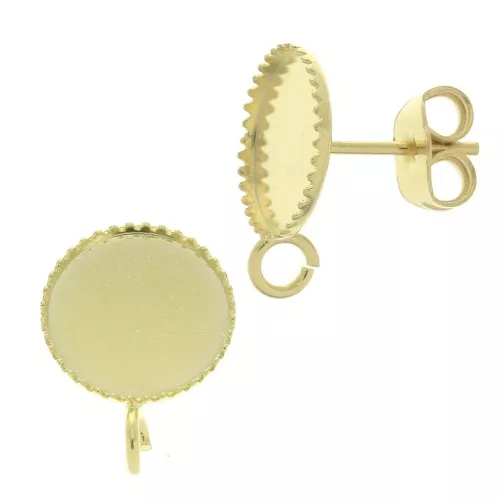 Pendientes para cabuchón con base plana 10mm - Dorado con oro fino x2
