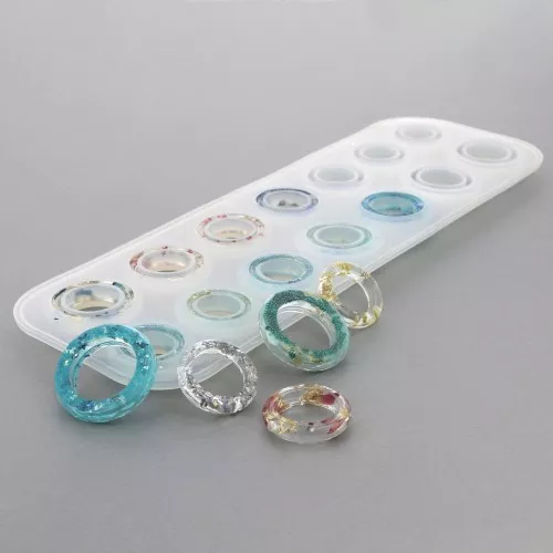 Molde de silicona para hacer 14 anillas lisas y facetadas de resina x1