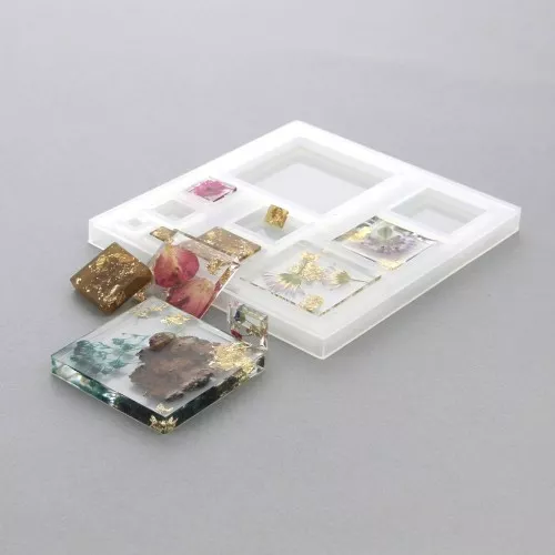Molde silicona para hacer 10 cuadrados de resina x1