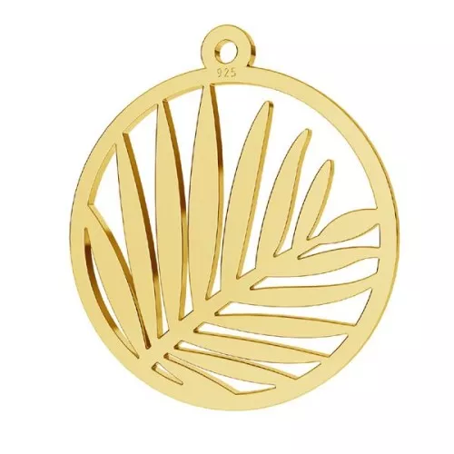 Colgante redondo hoja de palmier calado 18 mm - Plata 925 Dorado al oro fino x1