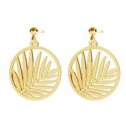 Colgante redondo hoja de palmier calado 18 mm - Plata 925 Dorado al oro fino x1