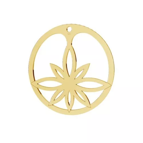 Colgante redondo flor de loto calado 30 mm - Plata 925 Dorado al oro final x1