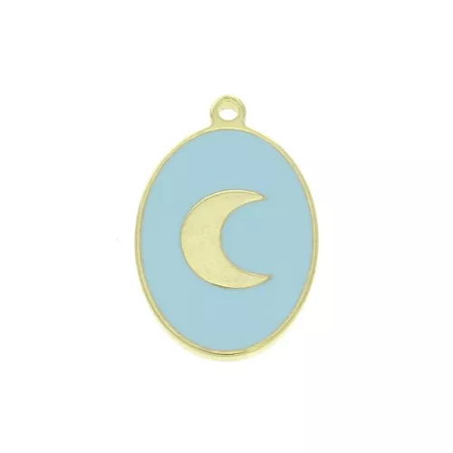 Dije ovalado estampado luna de resina epoxi 17x11 mm - Azul - Plata 925 Dorado x1