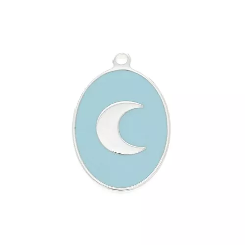 Dije ovalado estampado luna de resina epoxi 17x11 mm - Azul - Plata 925 x1