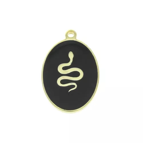 Dije ovalado estampado serpiente de resina epoxi 17x11 mm - Noir - Plata 925 Dorado x1